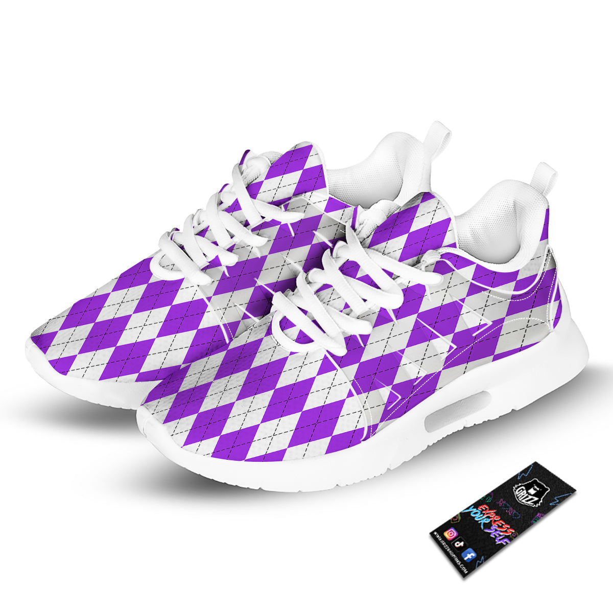 Argyle Purple And White Print Pattern Tennis Shoes-grizzshop