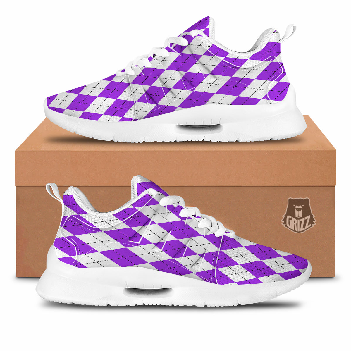 Argyle Purple And White Print Pattern Tennis Shoes-grizzshop