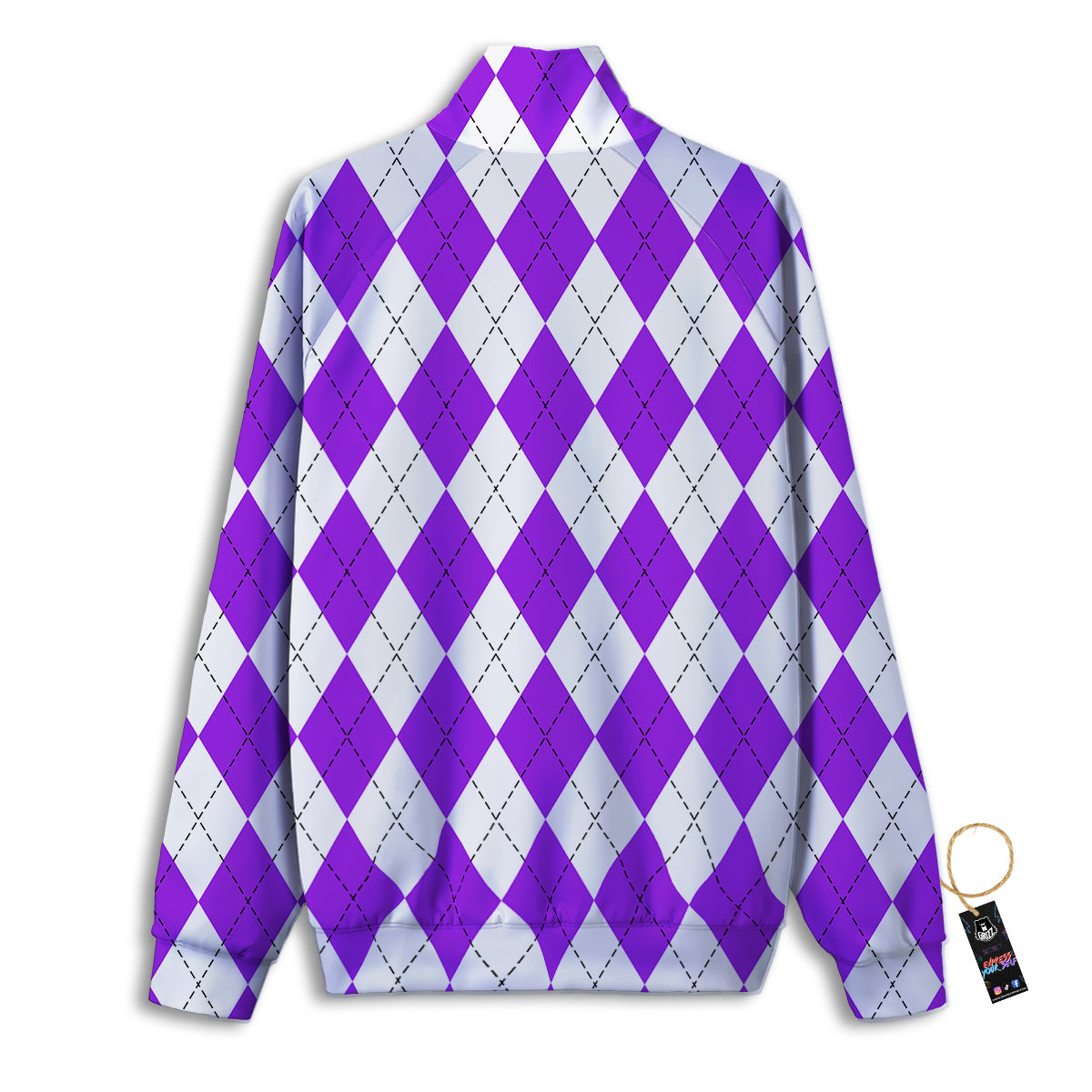 Argyle Purple And White Print Pattern Track Jacket-grizzshop