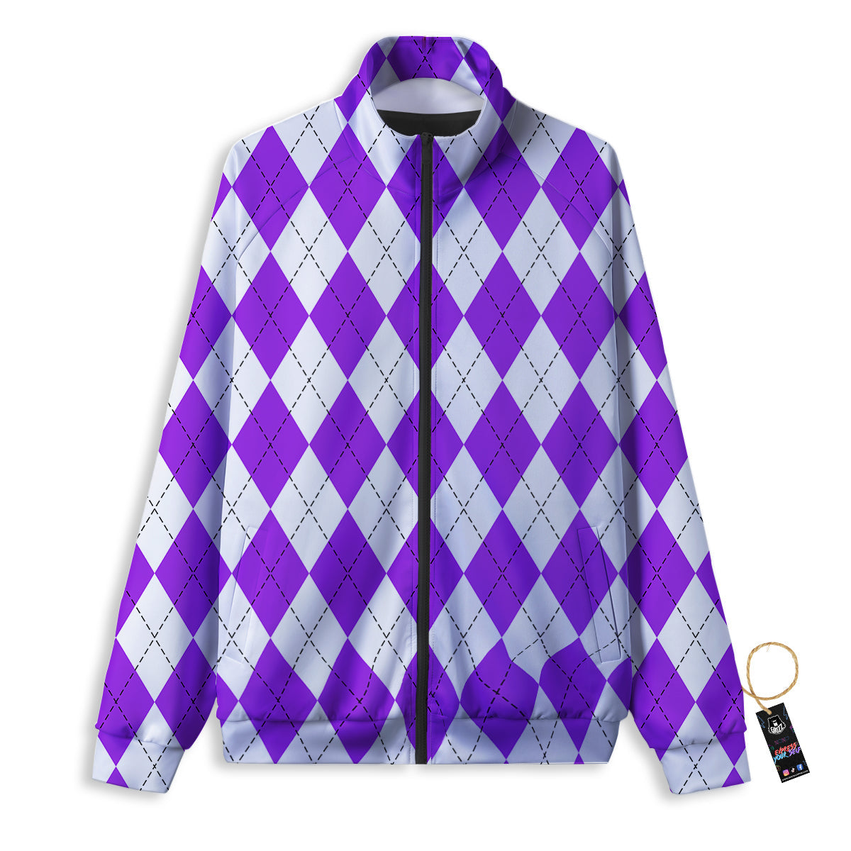 Argyle Purple And White Print Pattern Track Jacket-grizzshop