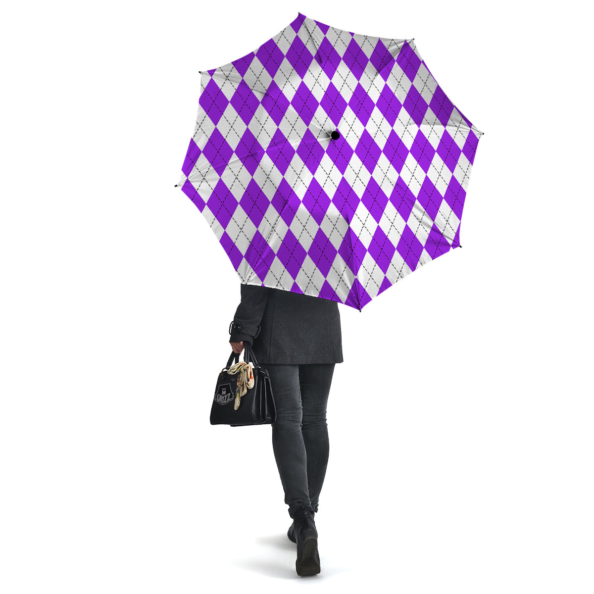 Argyle Purple And White Print Pattern Umbrella-grizzshop