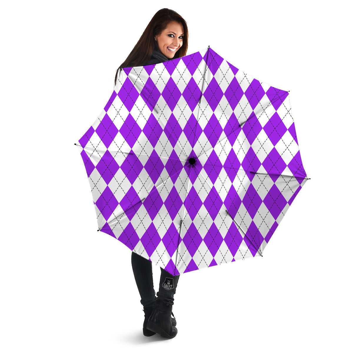 Argyle Purple And White Print Pattern Umbrella-grizzshop