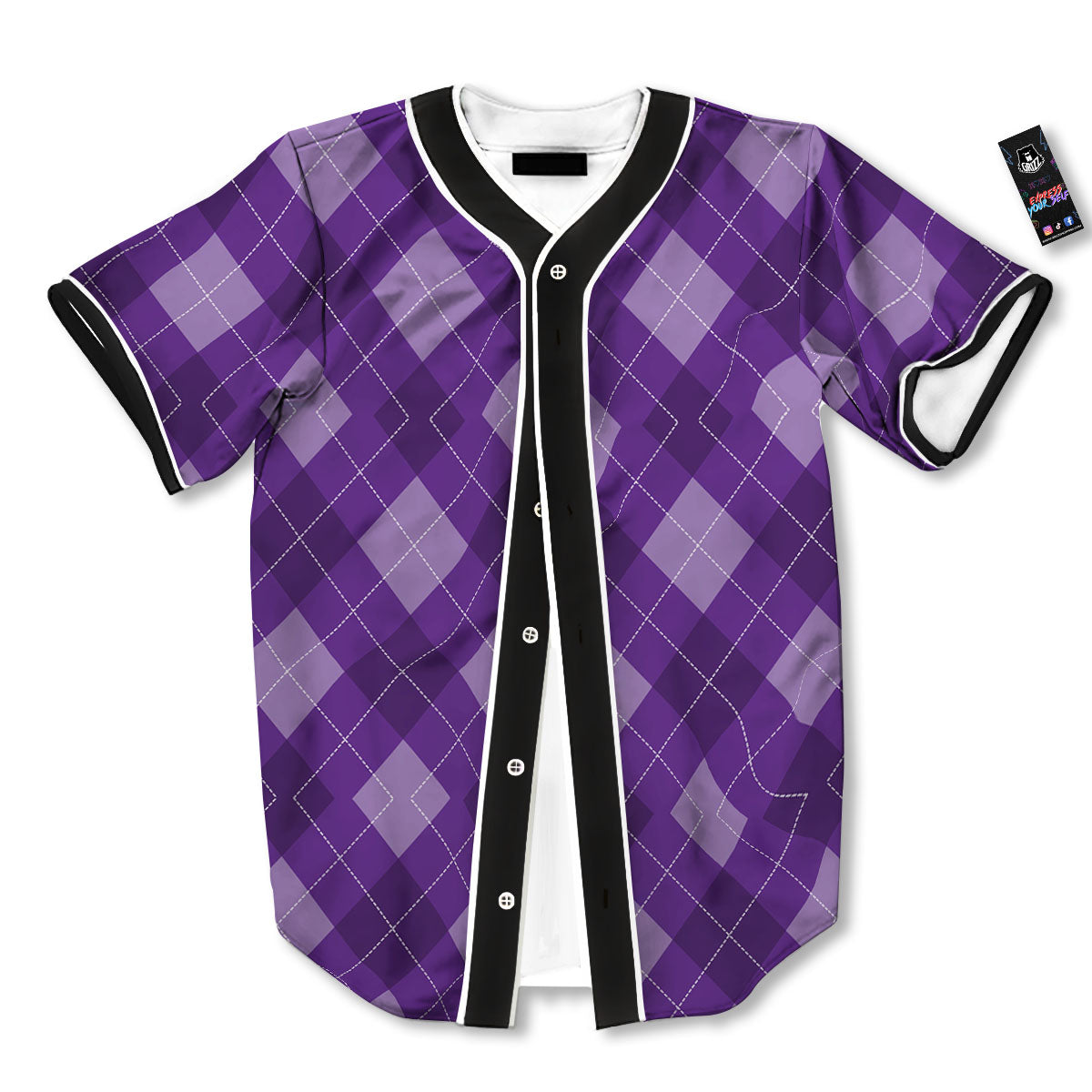 Argyle Purple Print Pattern Baseball Jersey-grizzshop