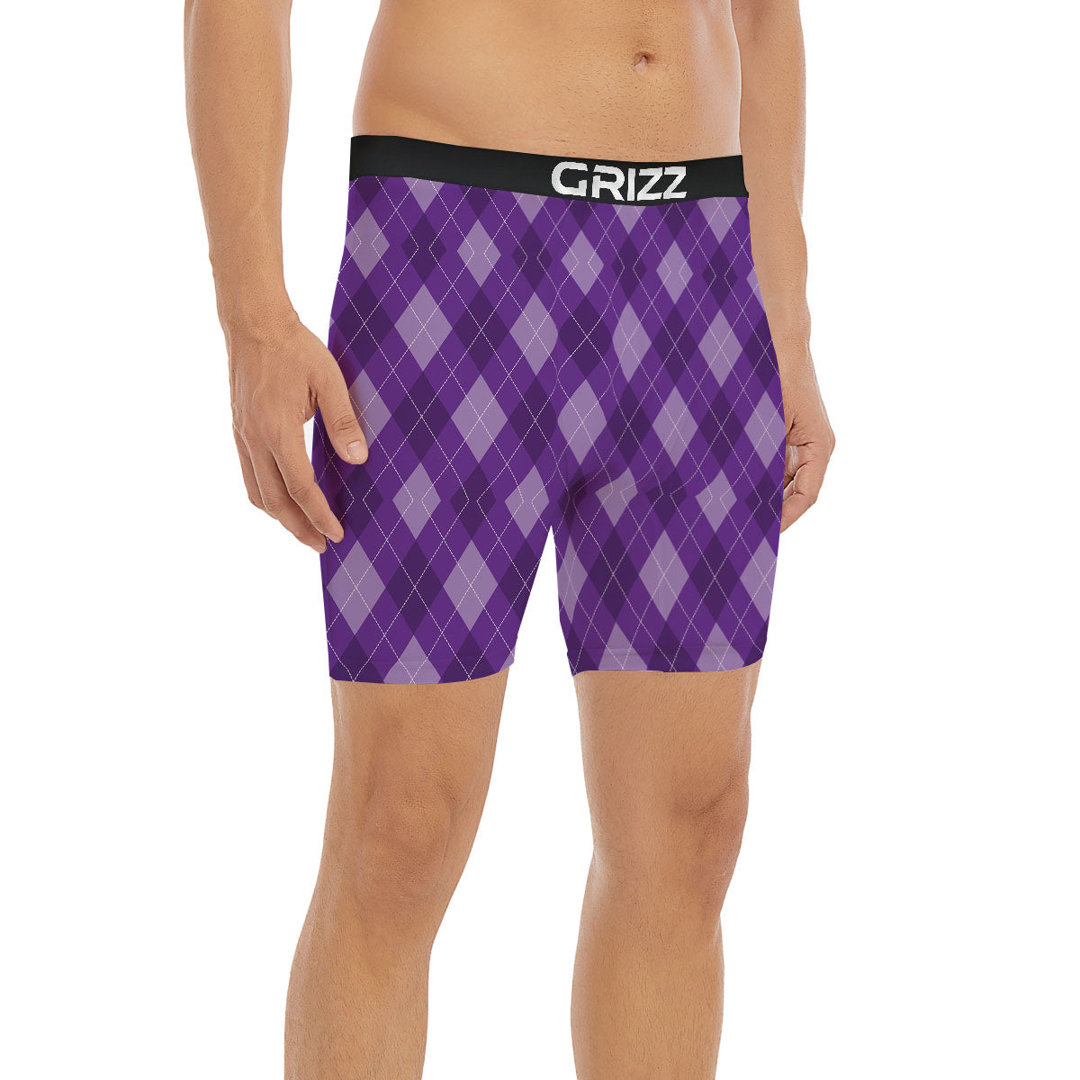 Argyle Purple Print Pattern Boxer Briefs-grizzshop