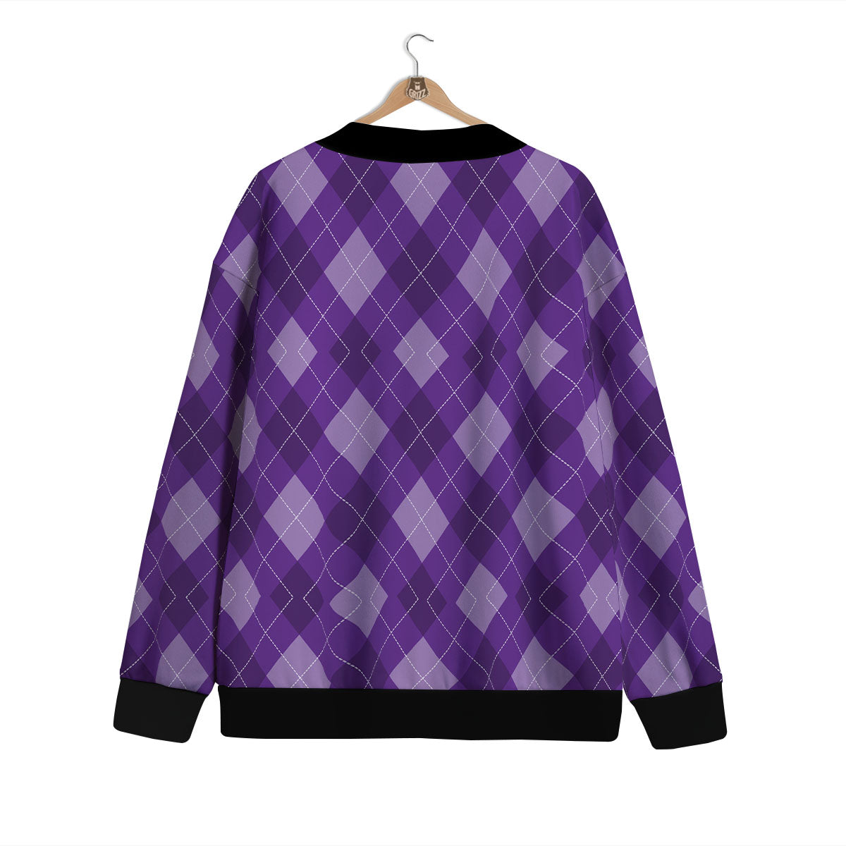 Argyle Purple Print Pattern Cardigan-grizzshop
