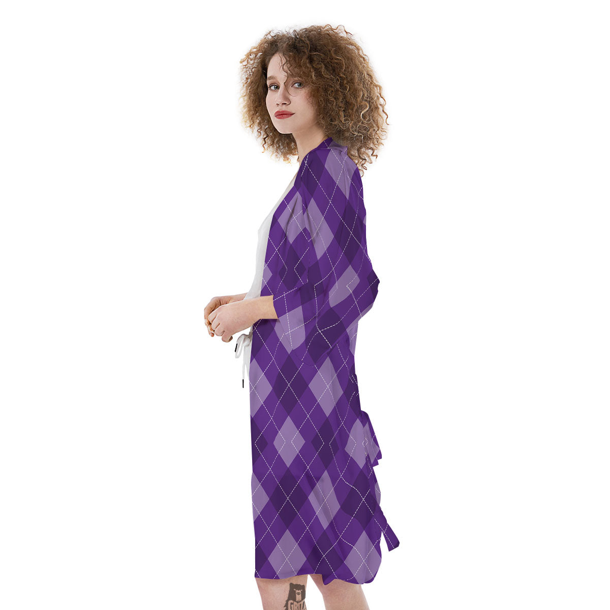 Argyle Purple Print Pattern Kimono-grizzshop