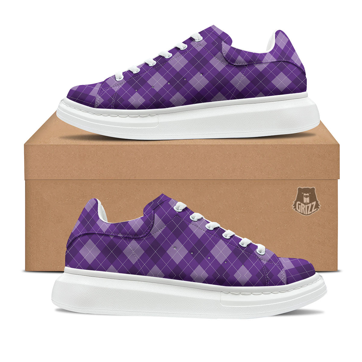 Argyle Purple Print Pattern Platform Shoes-grizzshop