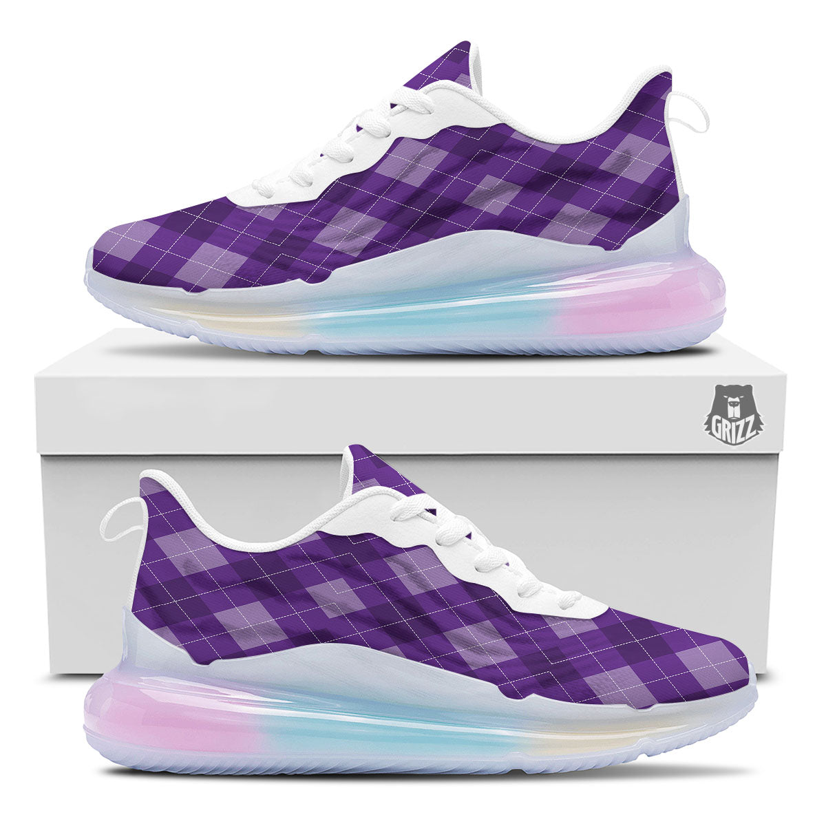 Argyle Purple Print Pattern Running Sneakers-grizzshop