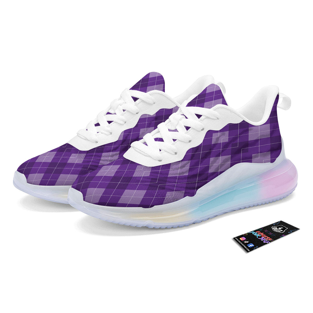 Argyle Purple Print Pattern Running Sneakers-grizzshop