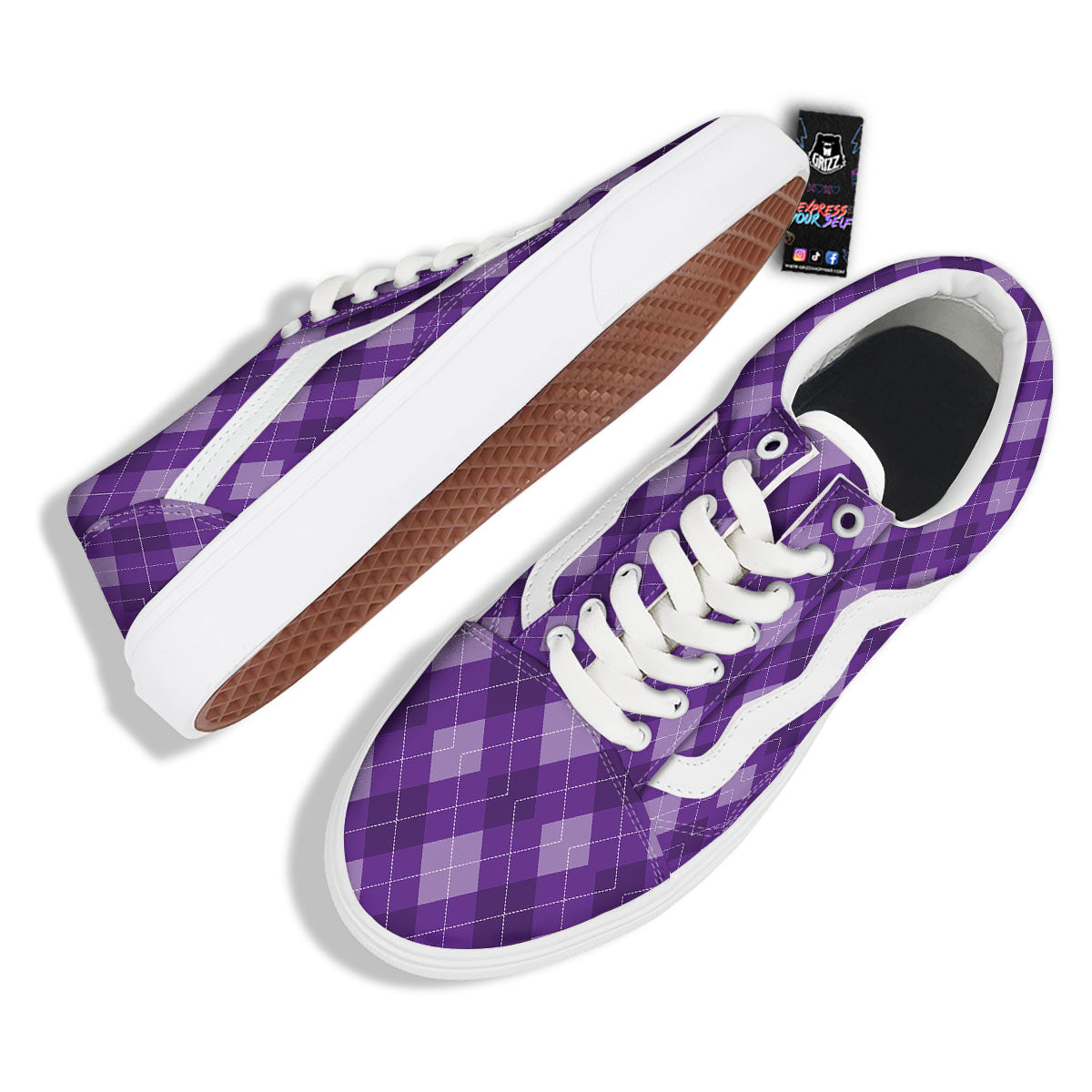 Argyle Purple Print Pattern Skate Shoes-grizzshop