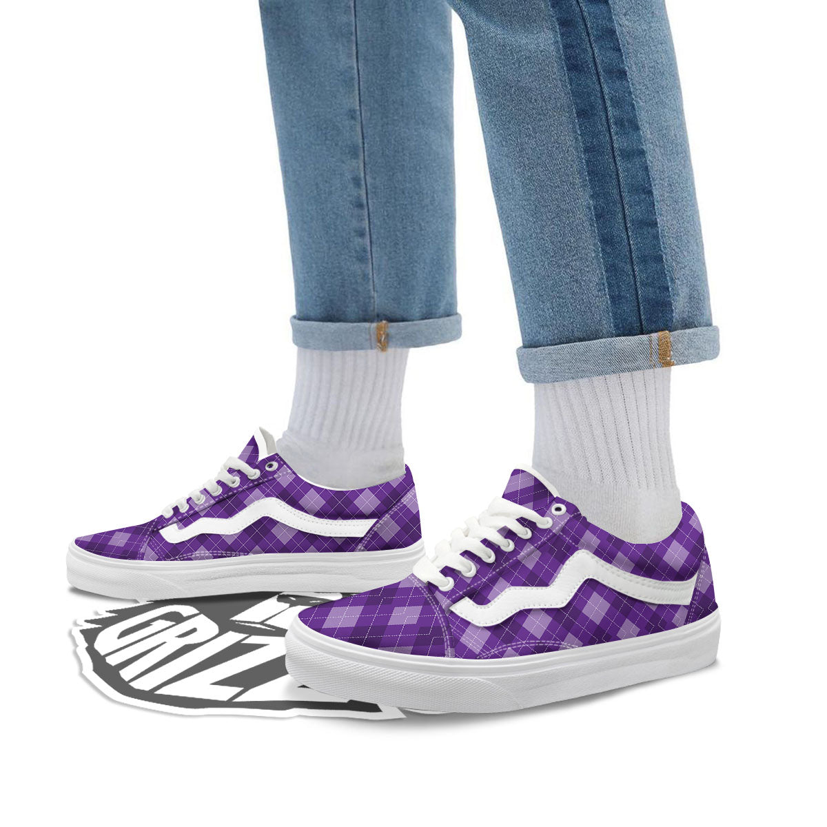 Argyle Purple Print Pattern Skate Shoes-grizzshop