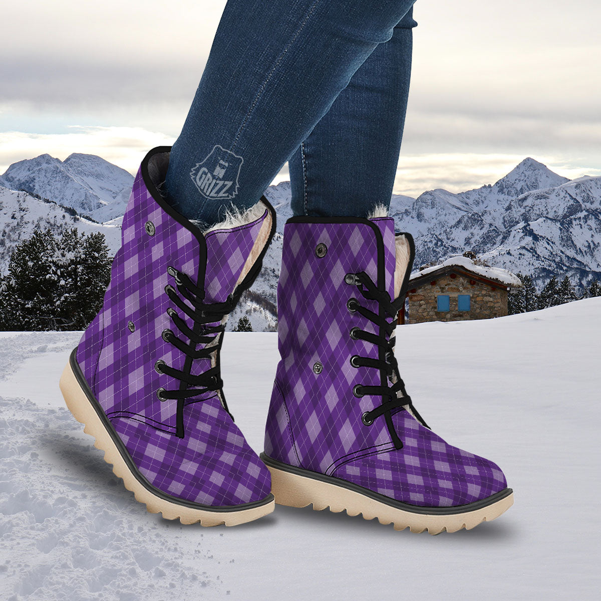 Argyle Purple Print Pattern Snow Boots-grizzshop