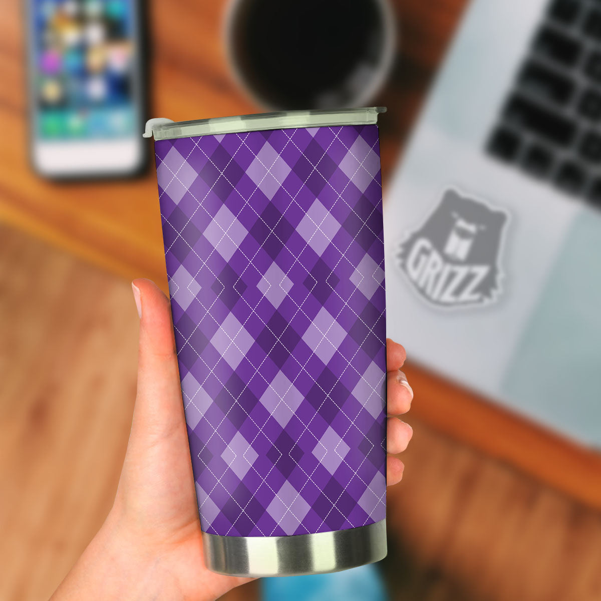 Argyle Purple Print Pattern Tumbler-grizzshop