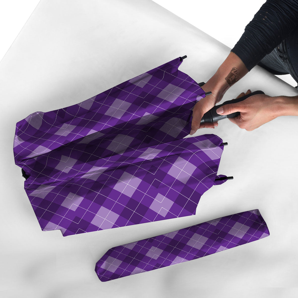 Argyle Purple Print Pattern Umbrella-grizzshop