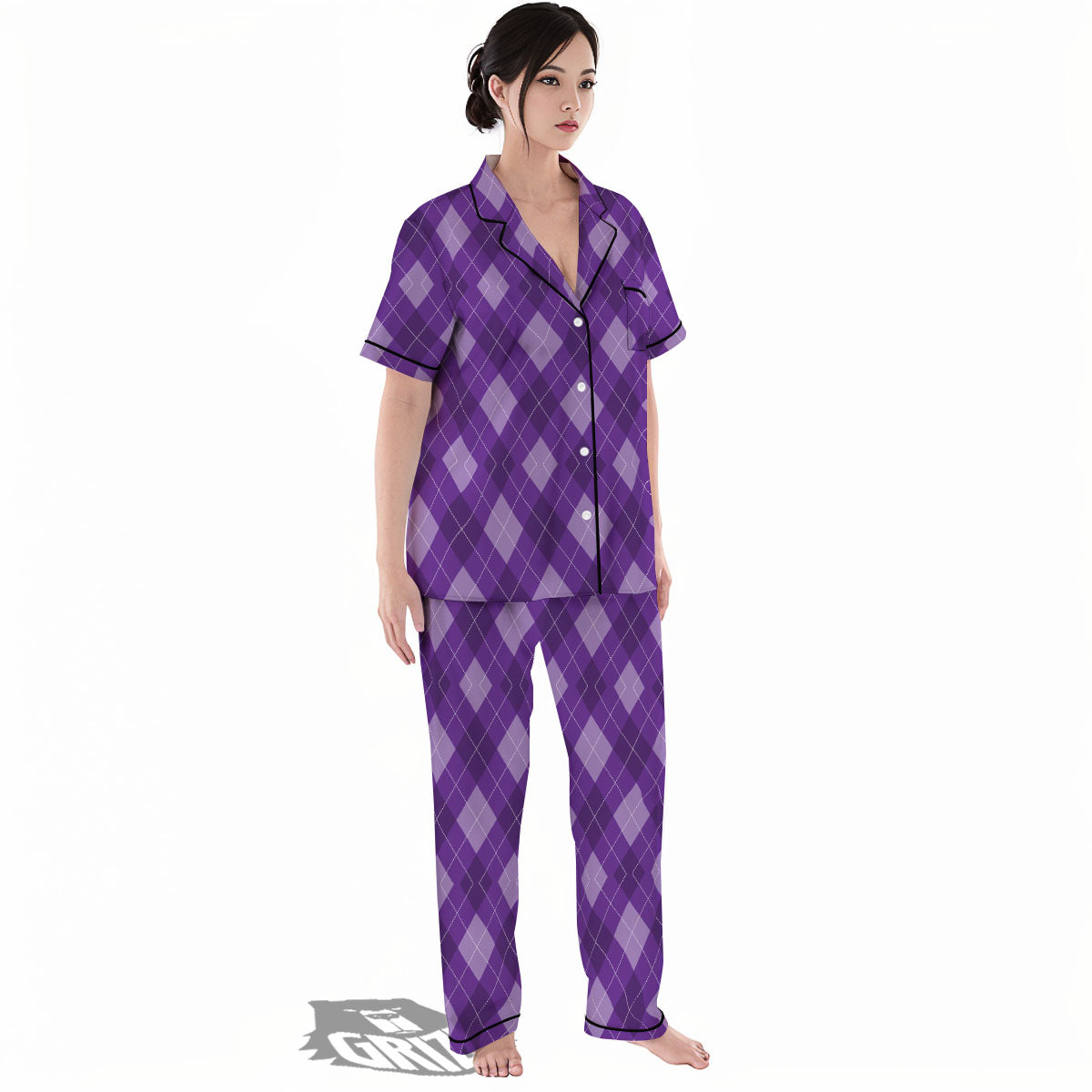 Argyle Purple Print Pattern Women's Pajamas Set-grizzshop