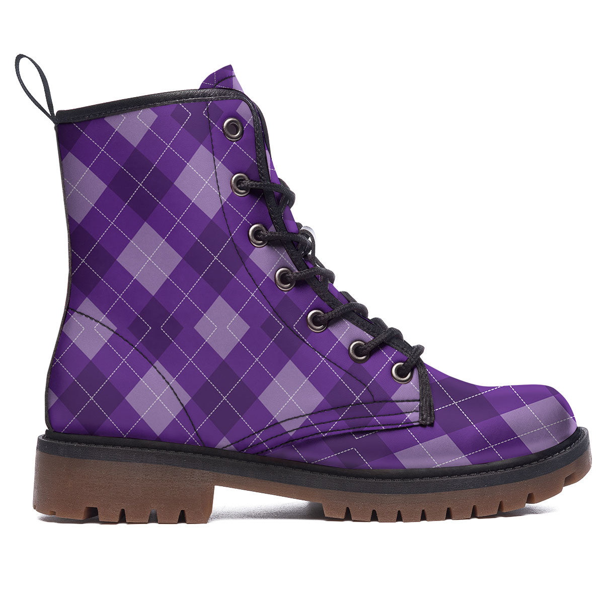 Argyle Purple Print Pattern Work Boots-grizzshop