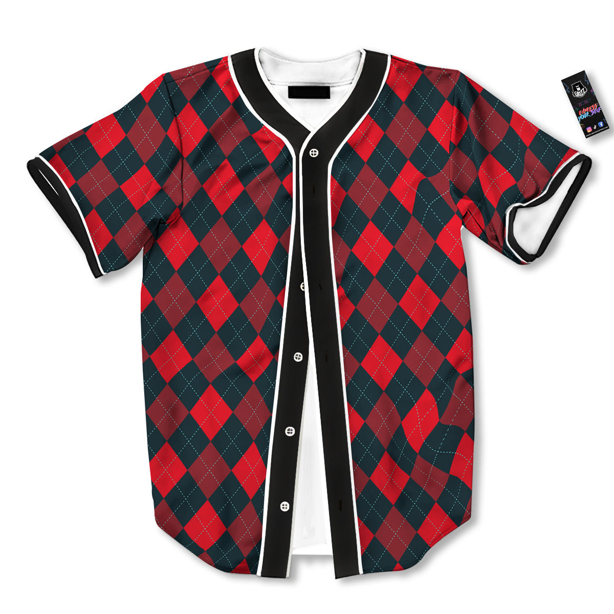 Argyle Red And Black Print Pattern Baseball Jersey-grizzshop
