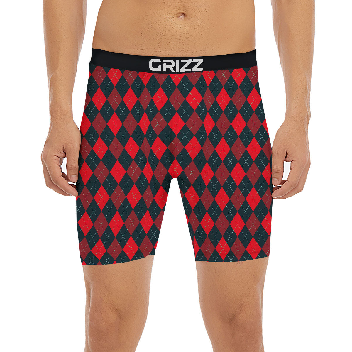 Argyle Red And Black Print Pattern Boxer Briefs-grizzshop
