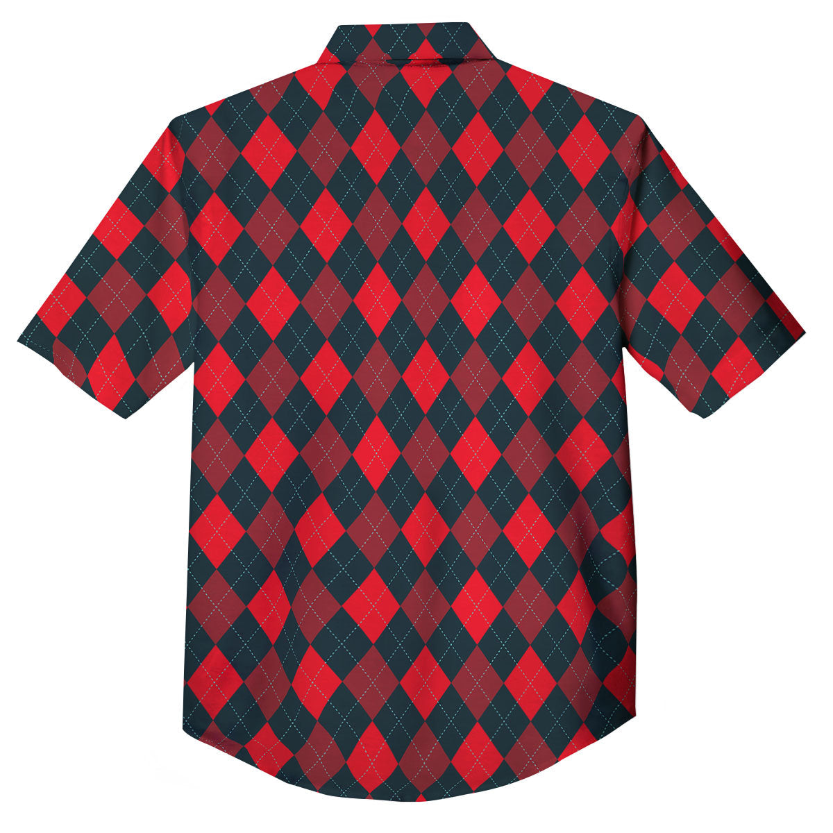 Argyle Red And Black Print Pattern Button Up Shirt-grizzshop