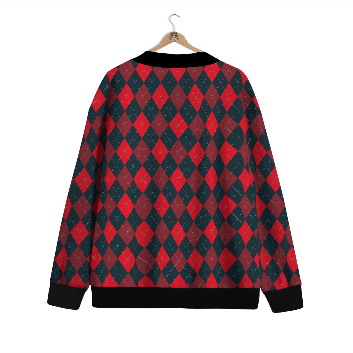 Argyle Red And Black Print Pattern Cardigan-grizzshop