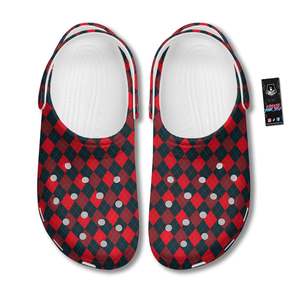 Argyle Red And Black Print Pattern Clog-grizzshop