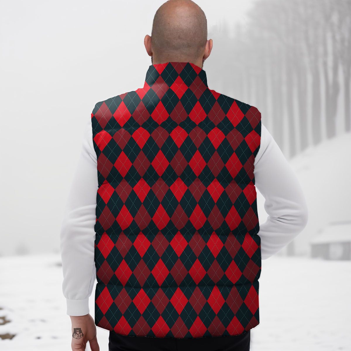 Argyle Red And Black Print Pattern Down Vest-grizzshop