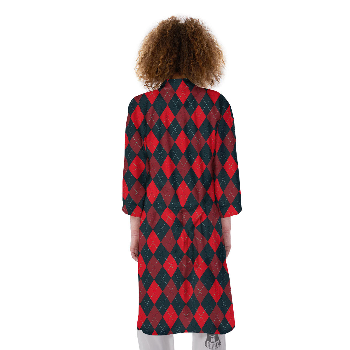 Argyle Red And Black Print Pattern Kimono-grizzshop