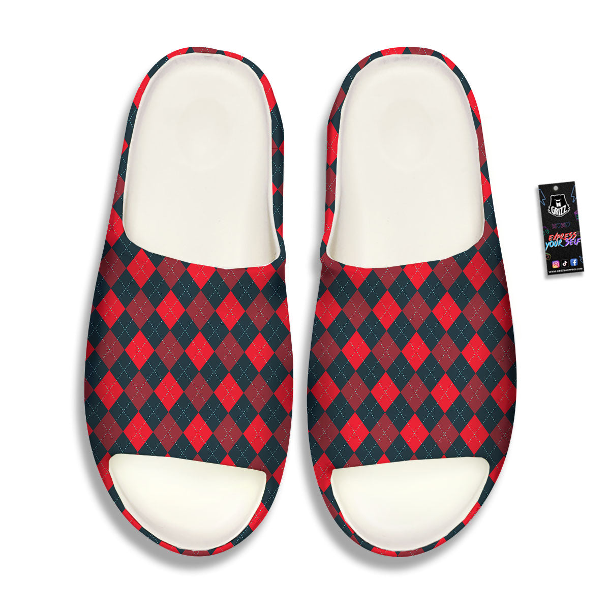 Argyle Red And Black Print Pattern Sandals-grizzshop