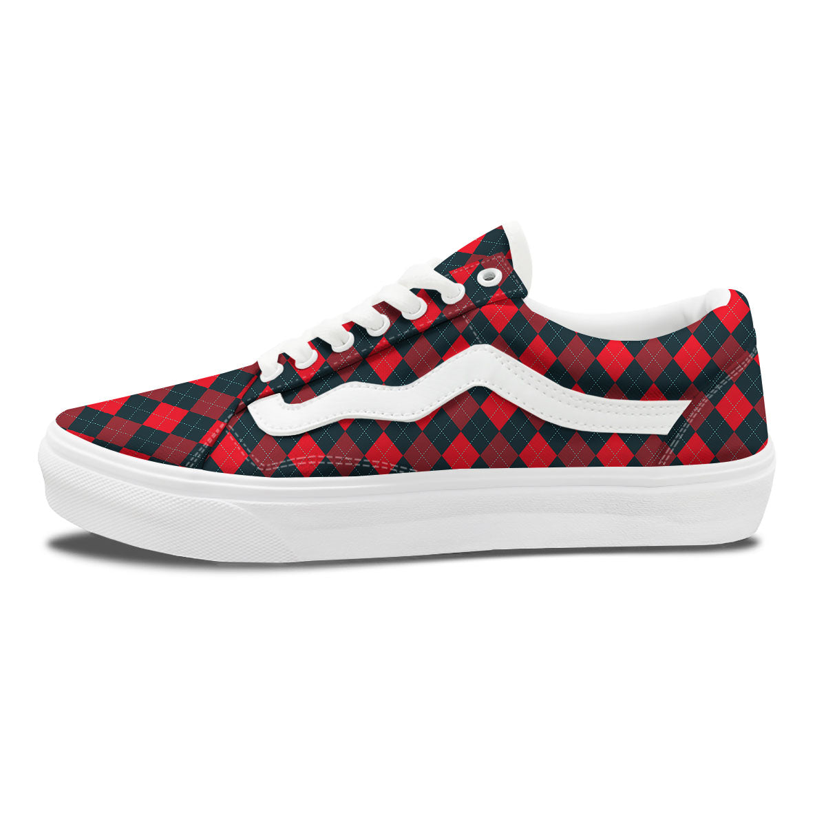 Argyle Red And Black Print Pattern Skate Shoes-grizzshop