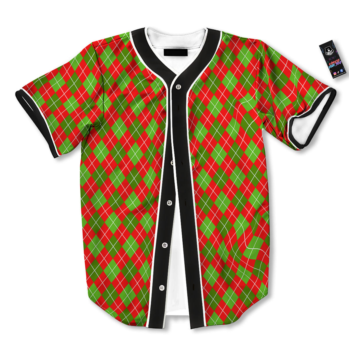 Argyle Red And Green Print Pattern Baseball Jersey-grizzshop