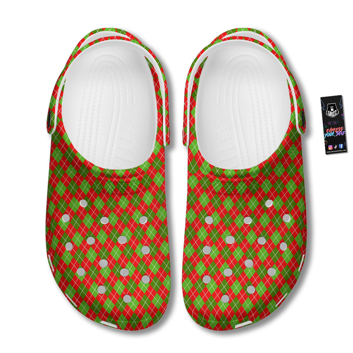 Argyle Red And Green Print Pattern Clog-grizzshop