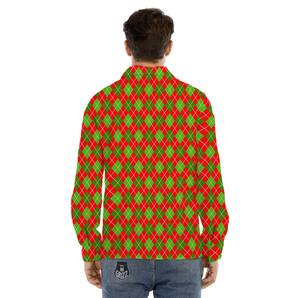 Argyle Red And Green Print Pattern Men's Dress Shirts-grizzshop