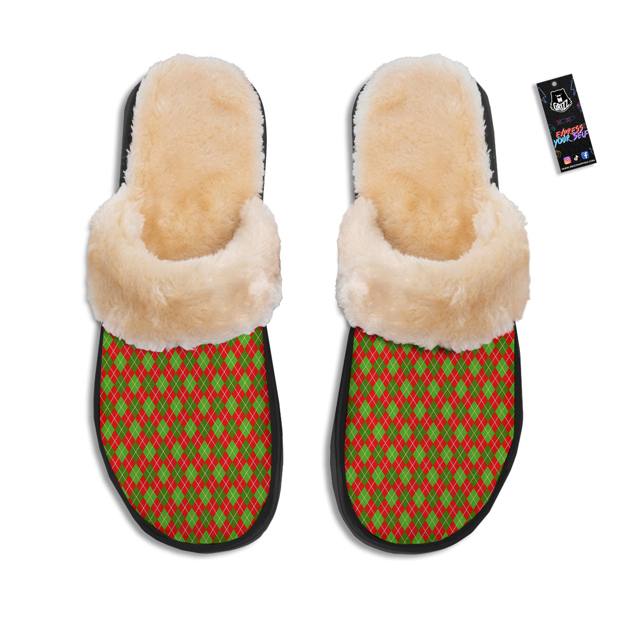 Argyle Red And Green Print Pattern Slippers-grizzshop