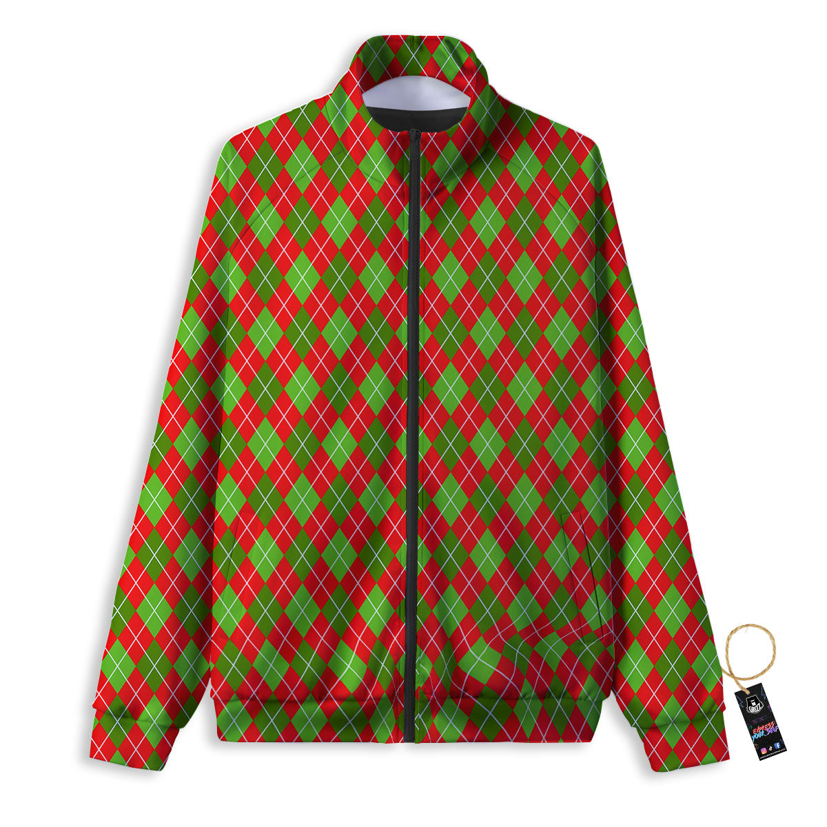 Argyle Red And Green Print Pattern Track Jacket-grizzshop