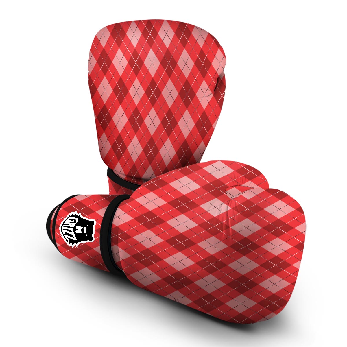 Argyle Red Pattern Print Boxing Gloves-grizzshop
