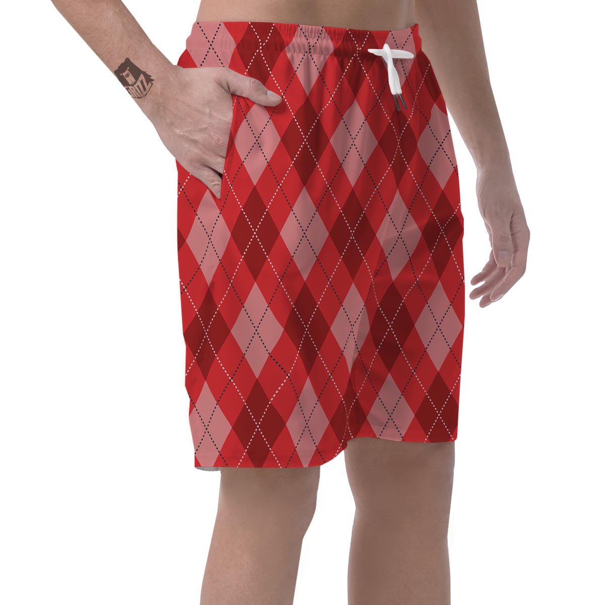 Argyle Red Pattern Print Men's Shorts-grizzshop