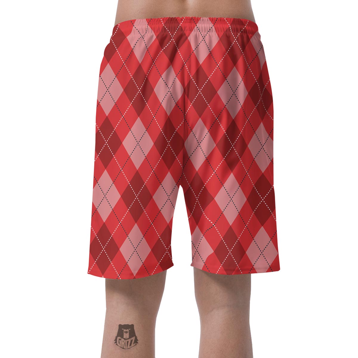 Argyle Red Pattern Print Men's Shorts-grizzshop