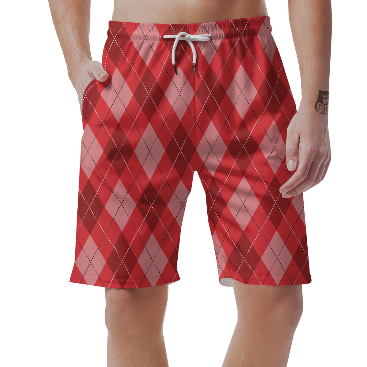 Argyle Red Pattern Print Men's Shorts-grizzshop