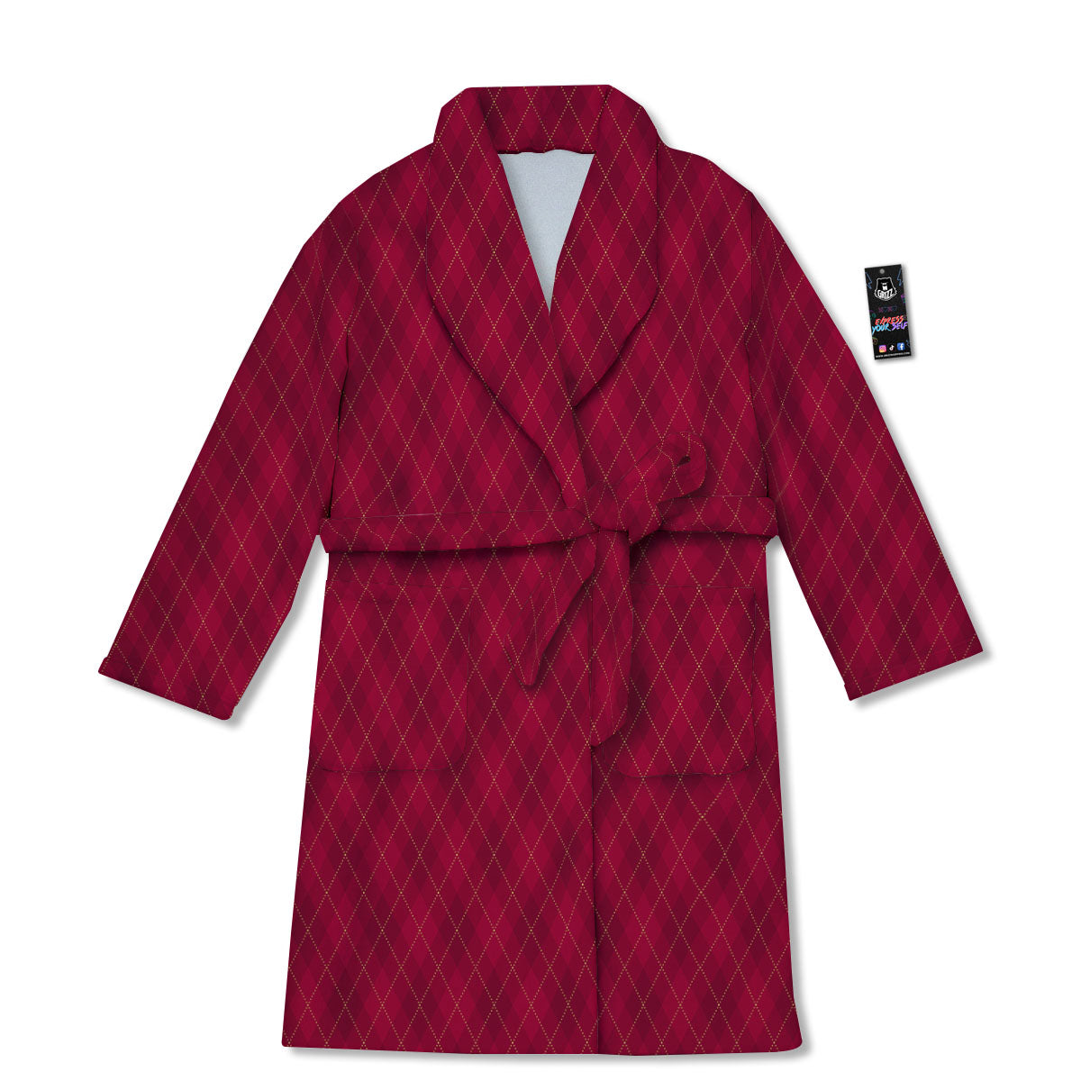 Argyle Red Print Pattern Bathrobe-grizzshop