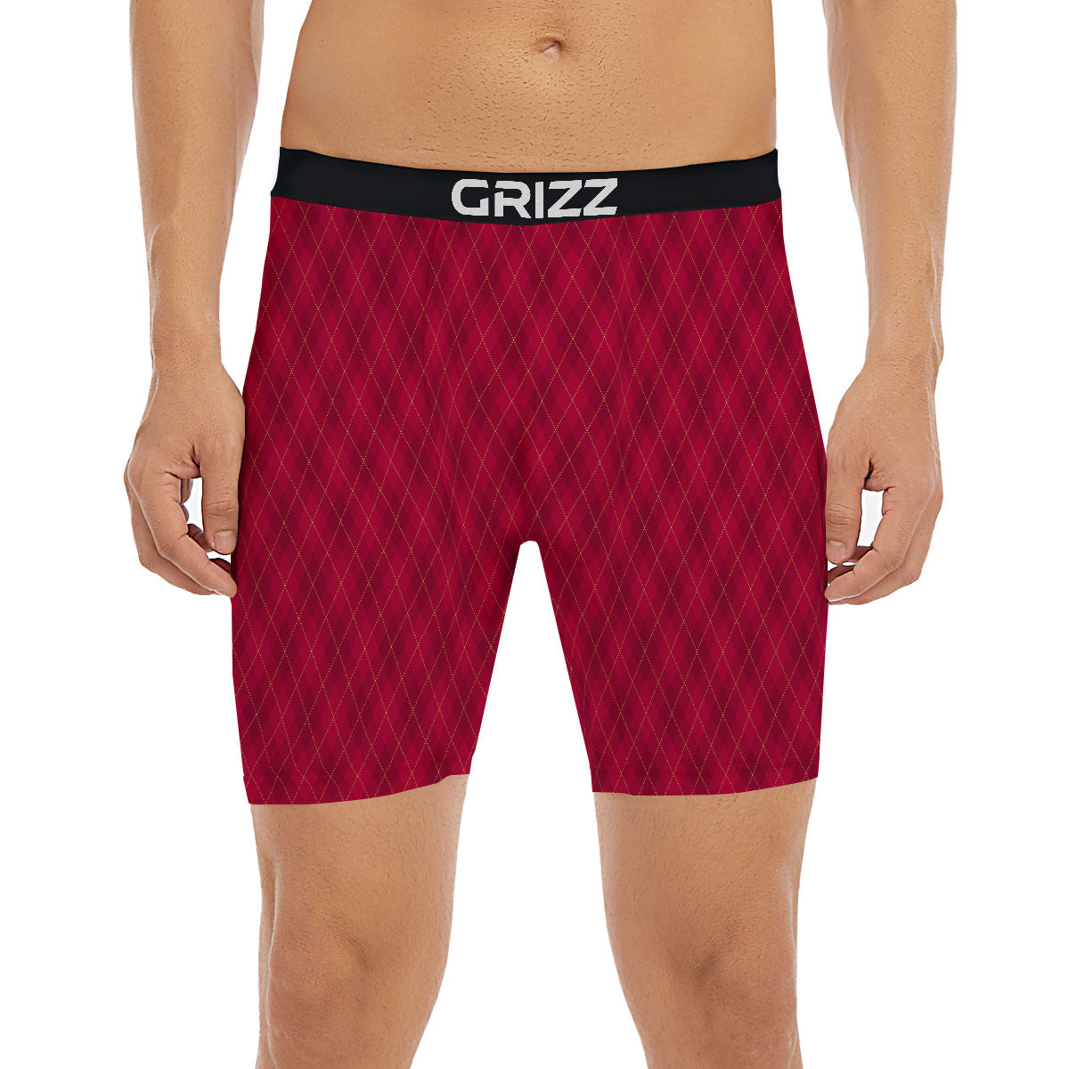 Argyle Red Print Pattern Boxer Briefs-grizzshop