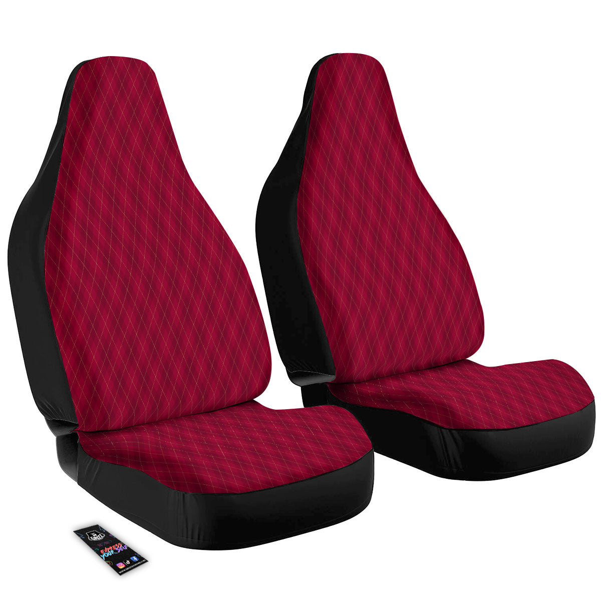 Argyle Red Print Pattern Car Seat Covers-grizzshop