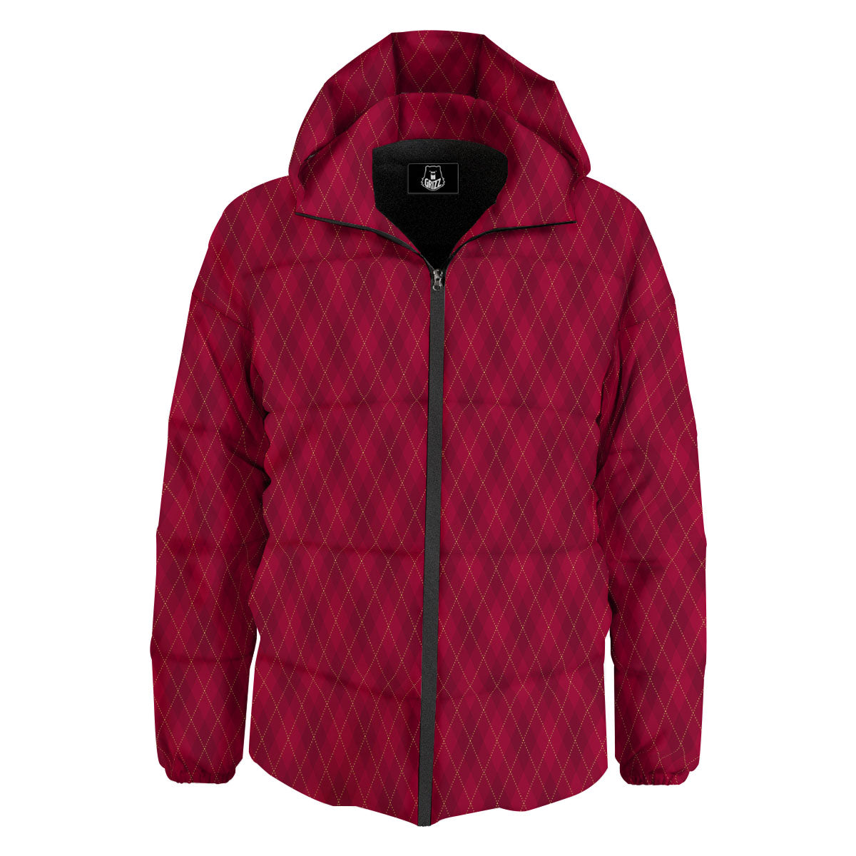 Argyle Red Print Pattern Down Jacket-grizzshop