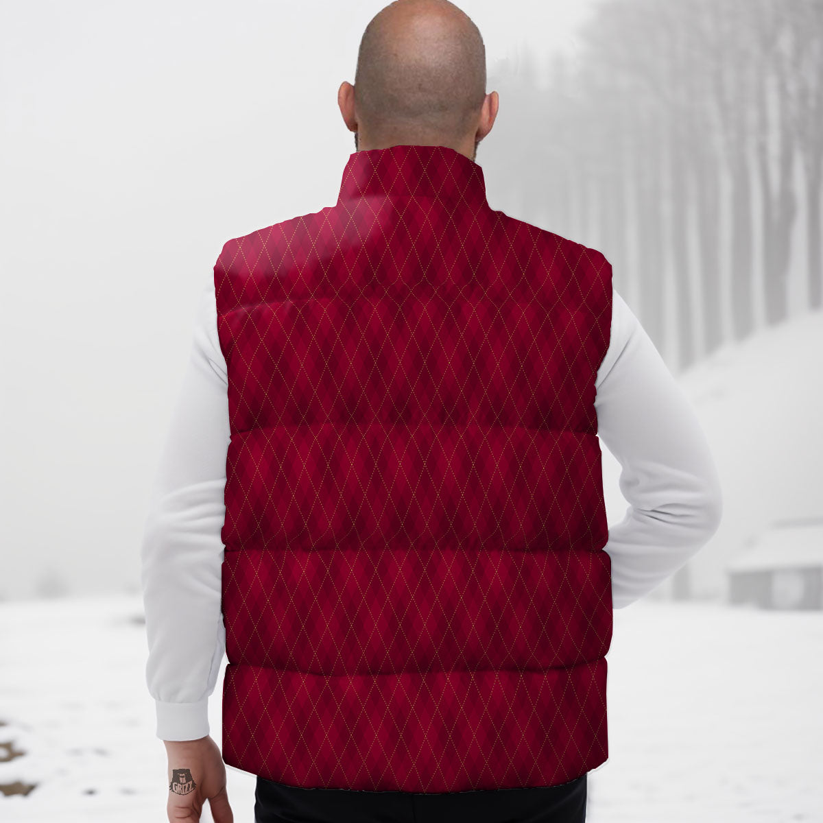 Argyle Red Print Pattern Down Vest-grizzshop