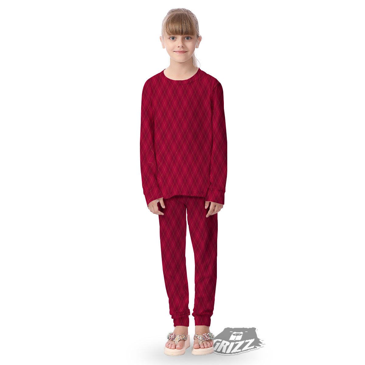 Argyle Red Print Pattern Kid's Pajamas-grizzshop