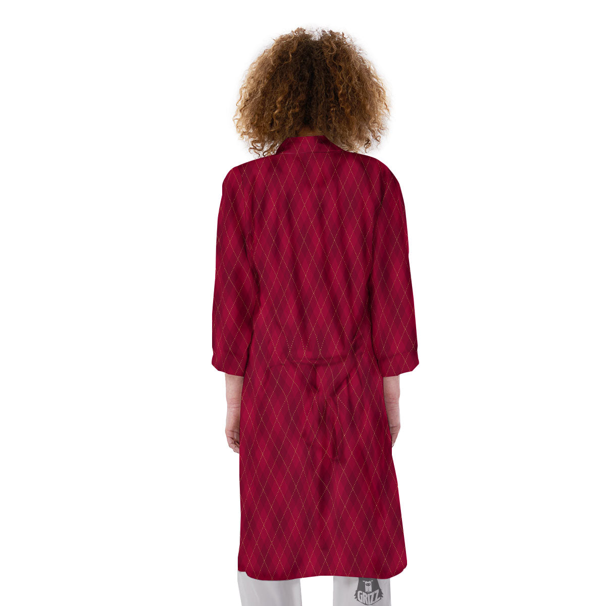 Argyle Red Print Pattern Kimono-grizzshop