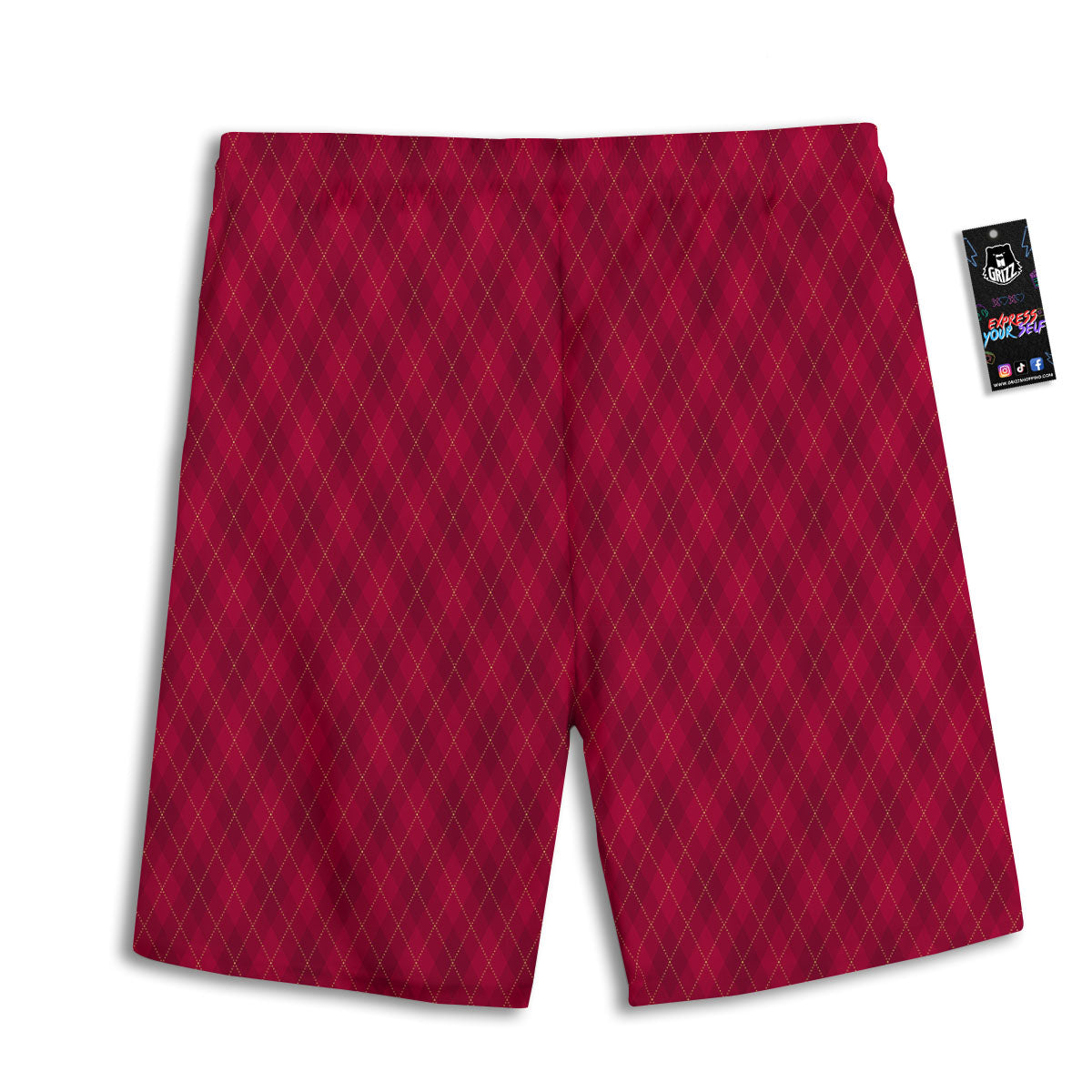 Argyle Red Print Pattern Men's Athletic Shorts-grizzshop