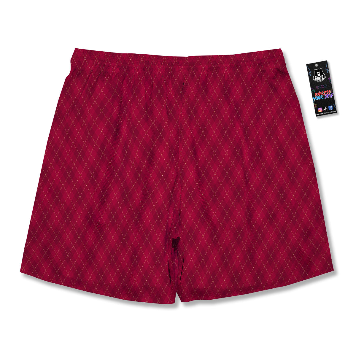 Argyle Red Print Pattern Men's Running Shorts-grizzshop