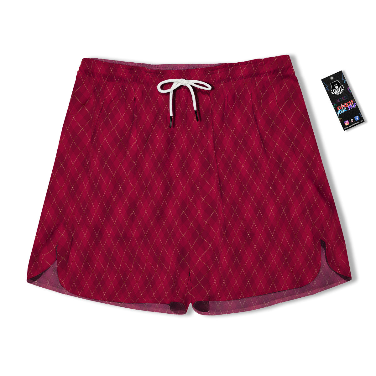 Argyle Red Print Pattern Men's Running Shorts-grizzshop