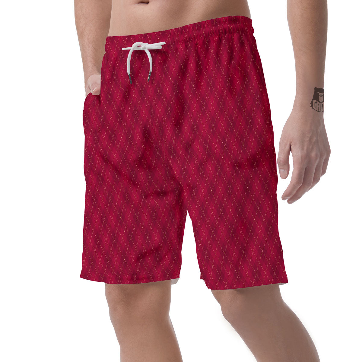 Argyle Red Print Pattern Men's Shorts-grizzshop