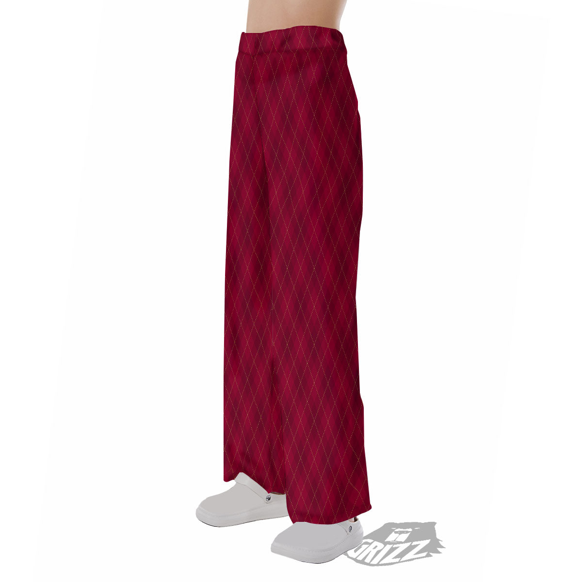 Argyle Red Print Pattern Pajama Pants-grizzshop